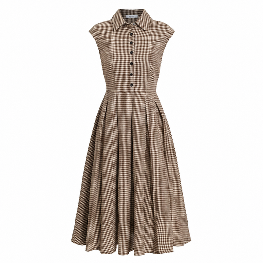Eloise Plaid Button Pleated Midi Dress