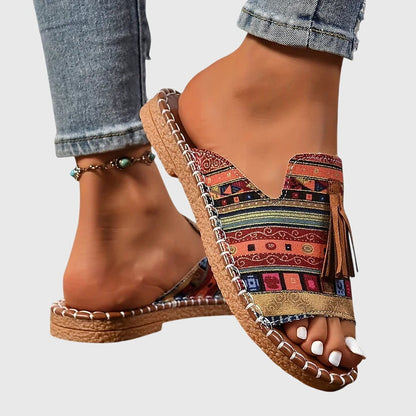 Lorraine | Woven Tassel Slide Sandals for Women