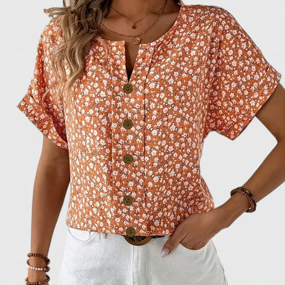 Teutberge Button-Down Short Sleeve Blouse