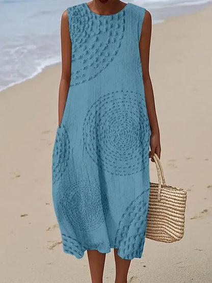 Leonarde Embroidered Sleeveless A-Line Midi Dress