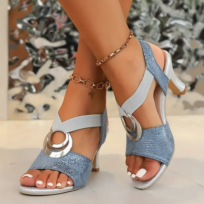 Fulvia Block Heel Sandals with Open Toe and Straps
