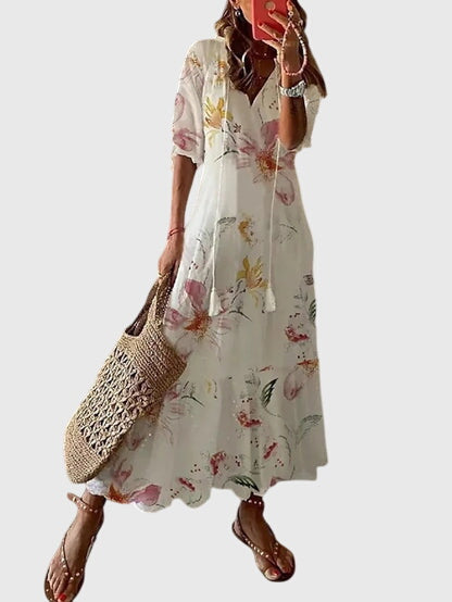 Caterina Ikat Midi Dress with V-Neck
