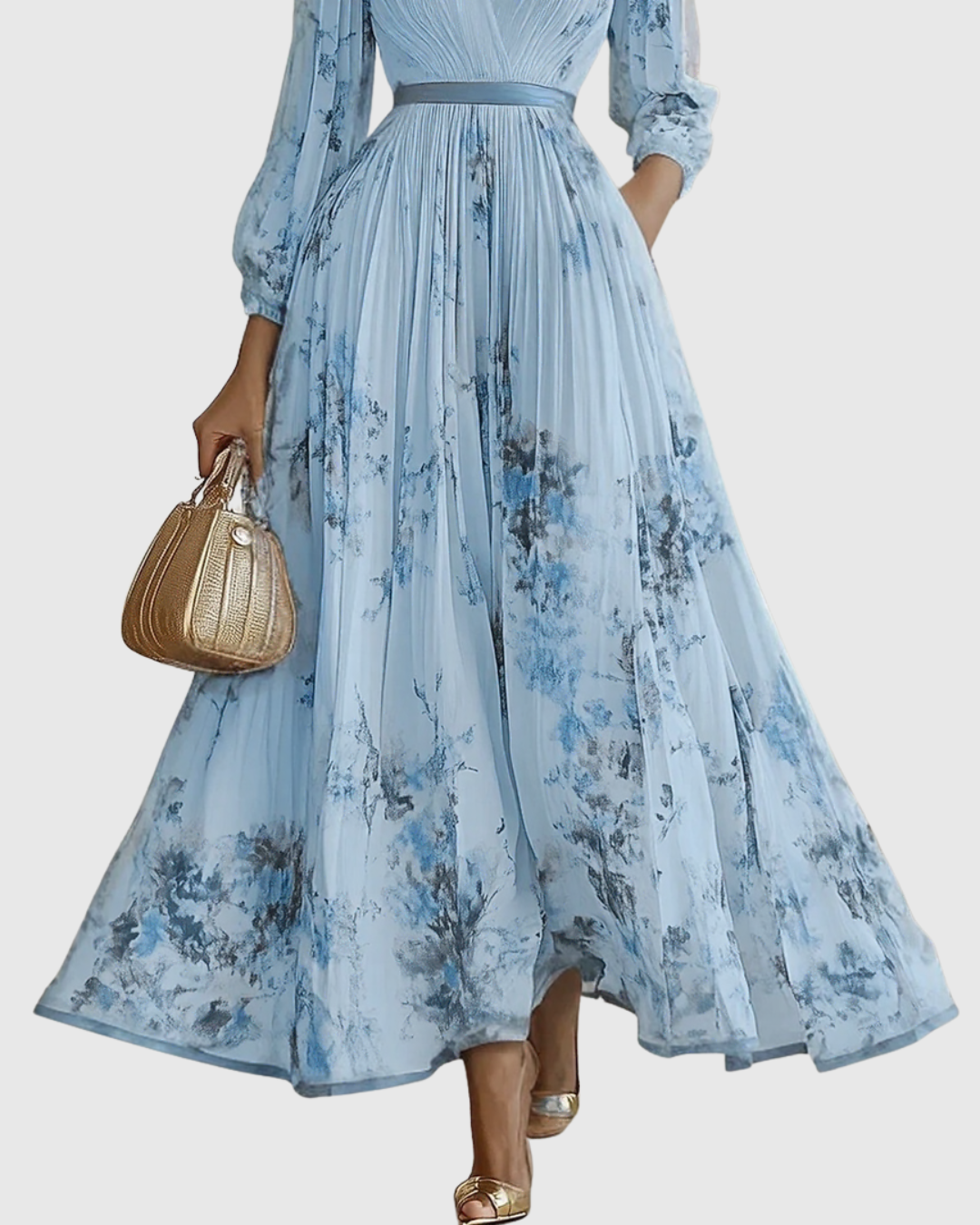 Belisa Pleated Maxi Dress with V-Neck
