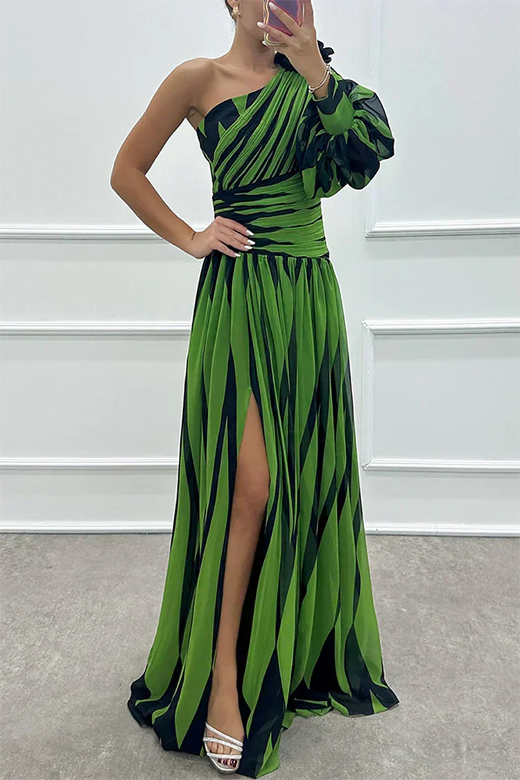 Liutgard Striped Wedding Guest One-Shoulder Maxi Dress