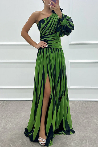 Liutgard Striped Wedding Guest One-Shoulder Maxi Dress