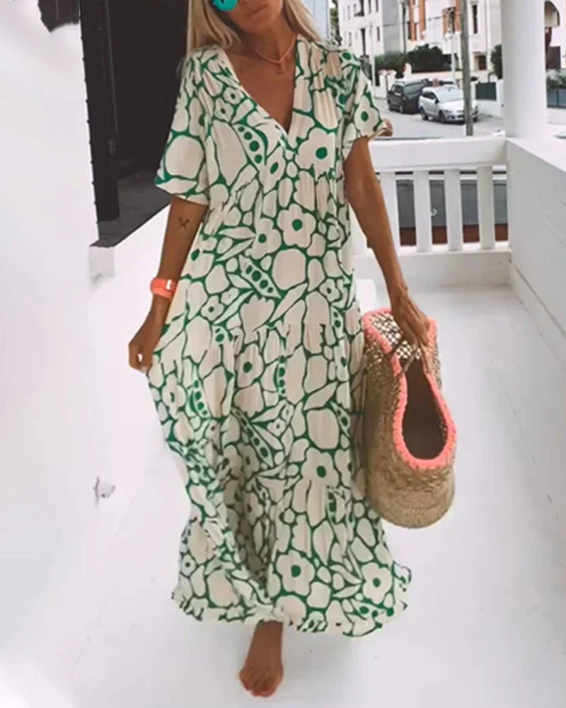 Ornella V-Neck Maxi Dress with Abstract Print