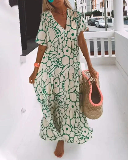 Ornella V-Neck Maxi Dress with Abstract Print