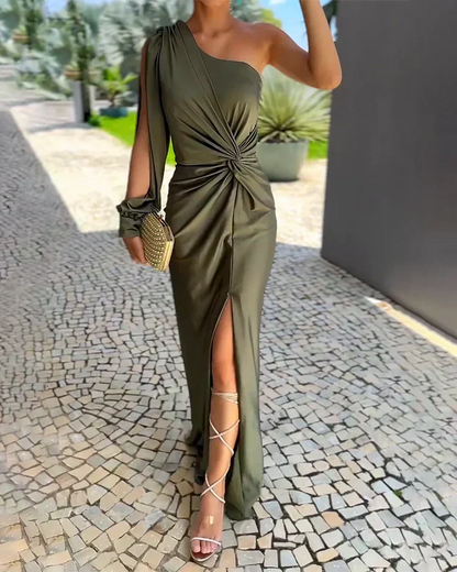 Wieslawa Wedding Guest One-Shoulder Pleated Maxi Dress