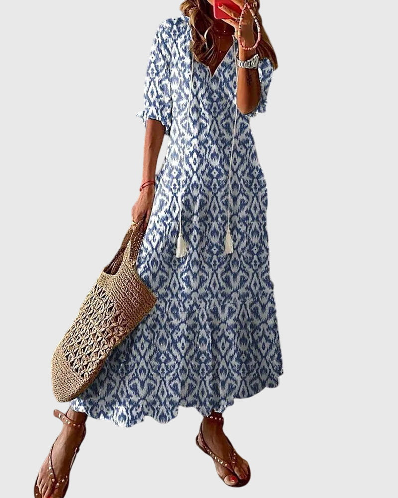 Caterina Ikat Midi Dress with V-Neck