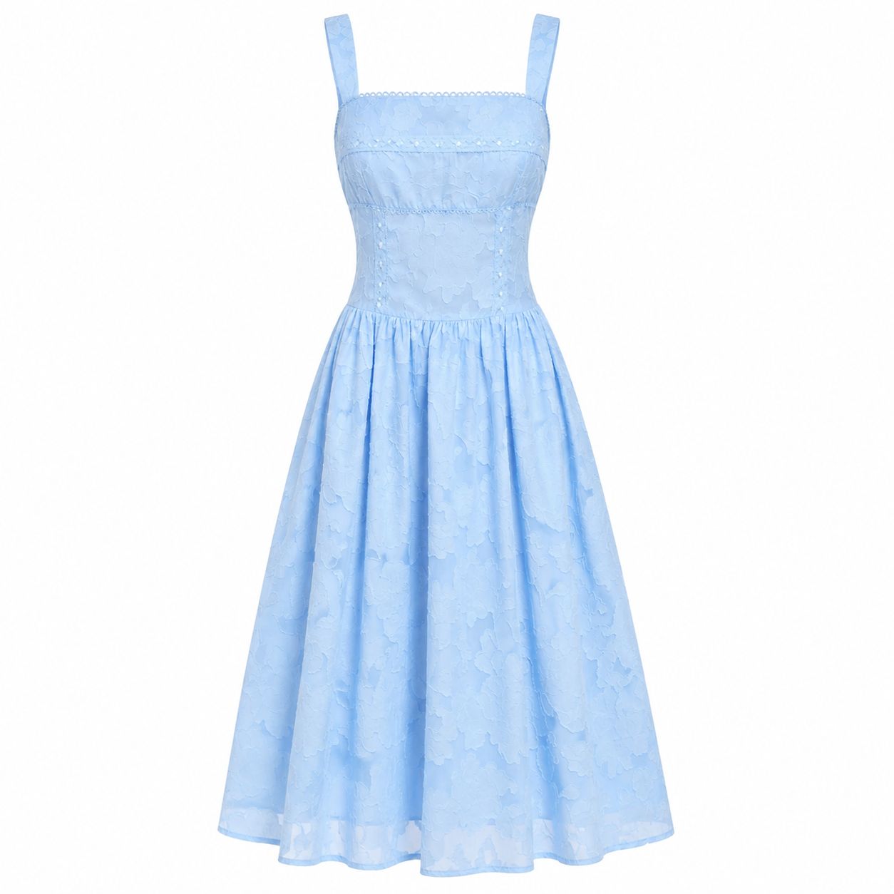 Evangeline Blue Lace Jacquard Midi Dress