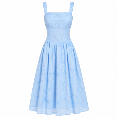 Evangeline Blue Lace Jacquard Midi Dress
