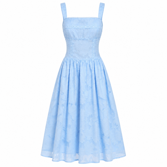 Evangeline Blue Lace Jacquard Midi Dress