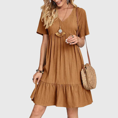 Iacoba V-Neck Short Sleeve A-Line Dress