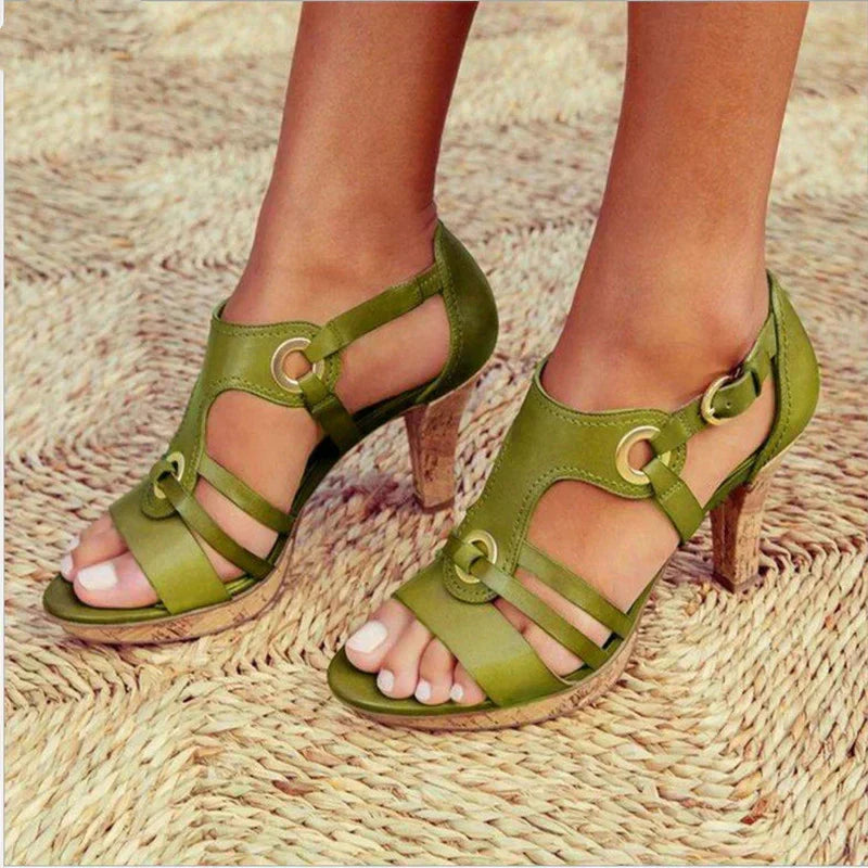 Arsinoe Block Heel Sandals with Open Toe and Straps
