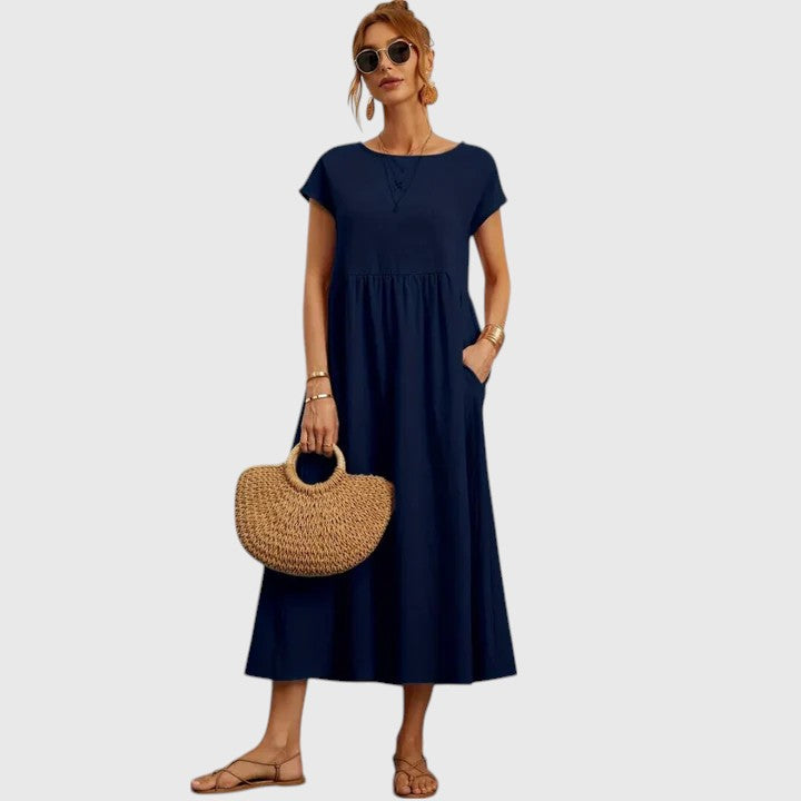 Karitas A-Line Midi Dress with Short Sleeves