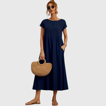 Karitas A-Line Midi Dress with Short Sleeves
