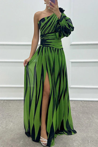 Liutgard Striped Wedding Guest One-Shoulder Maxi Dress