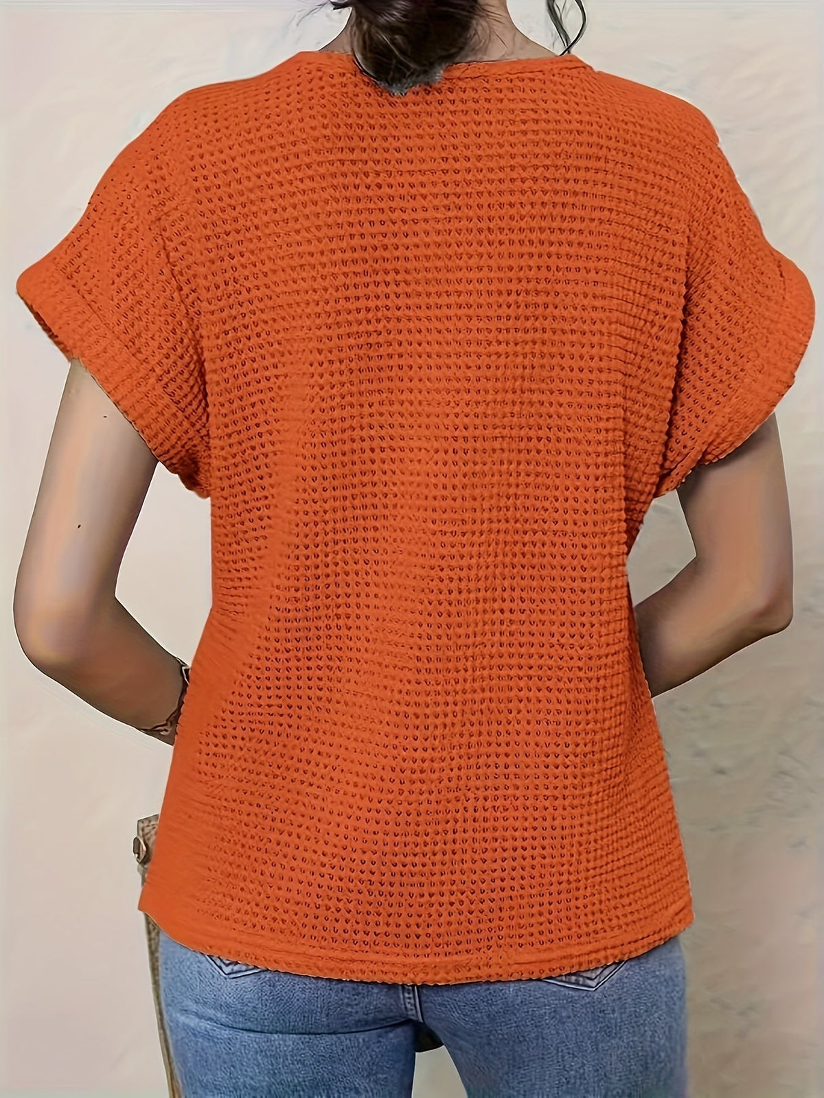 Ottavia Crochet Blouse with Crew Neck and Short Sleeves