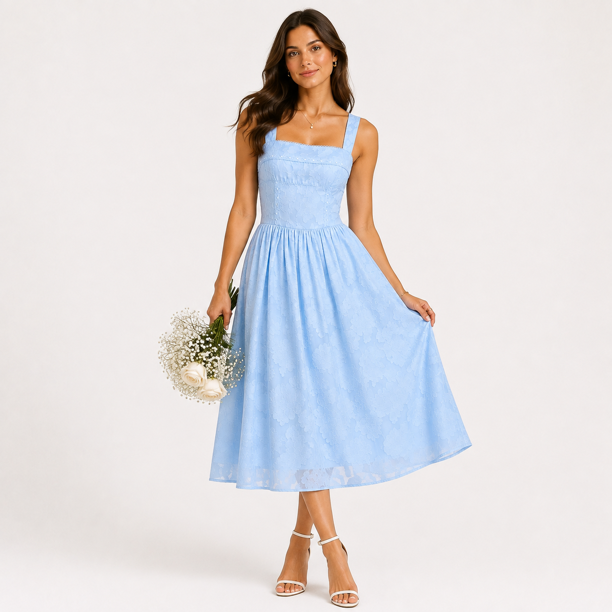 Evangeline Blue Lace Jacquard Midi Dress
