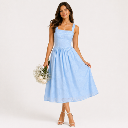 Evangeline Blue Lace Jacquard Midi Dress