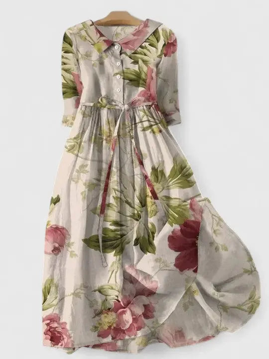 Jourdine Floral Collared A-Line Midi Dress