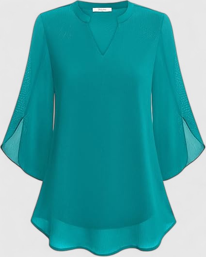 Ratberge V-Neck Bell Sleeve Tunic Blouse