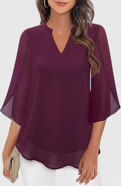 Ratberge V-Neck Bell Sleeve Tunic Blouse