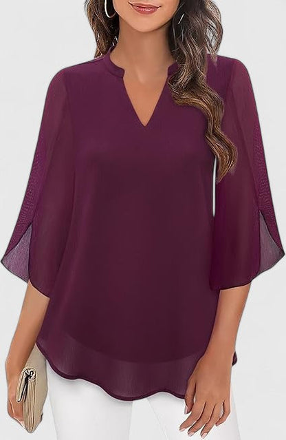Ratberge V-Neck Bell Sleeve Tunic Blouse