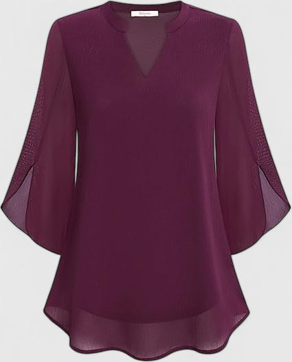 Ratberge V-Neck Bell Sleeve Tunic Blouse