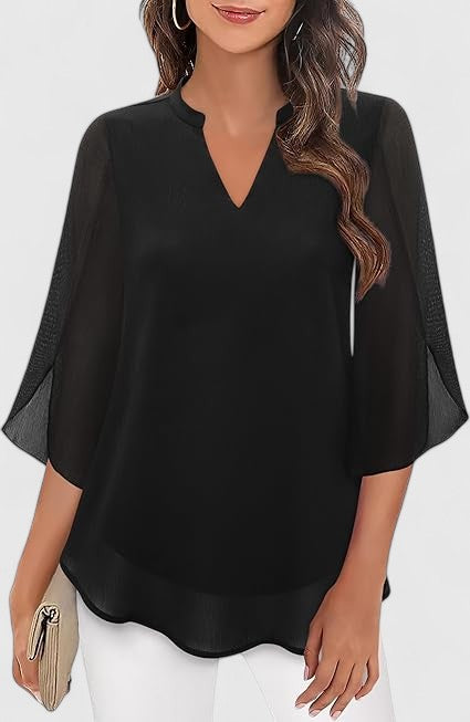 Ratberge V-Neck Bell Sleeve Tunic Blouse