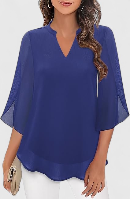 Ratberge V-Neck Bell Sleeve Tunic Blouse