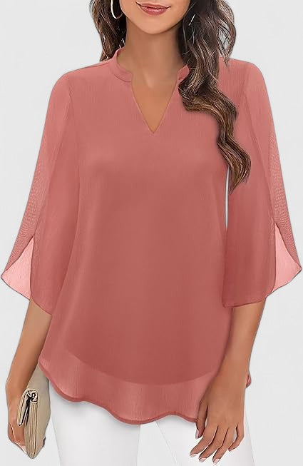 Ratberge V-Neck Bell Sleeve Tunic Blouse