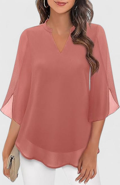 Ratberge V-Neck Bell Sleeve Tunic Blouse
