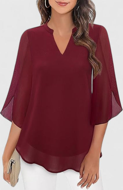 Ratberge V-Neck Bell Sleeve Tunic Blouse