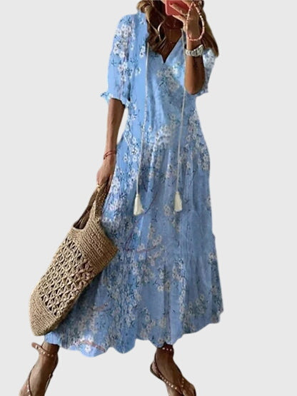 Caterina Ikat Midi Dress with V-Neck