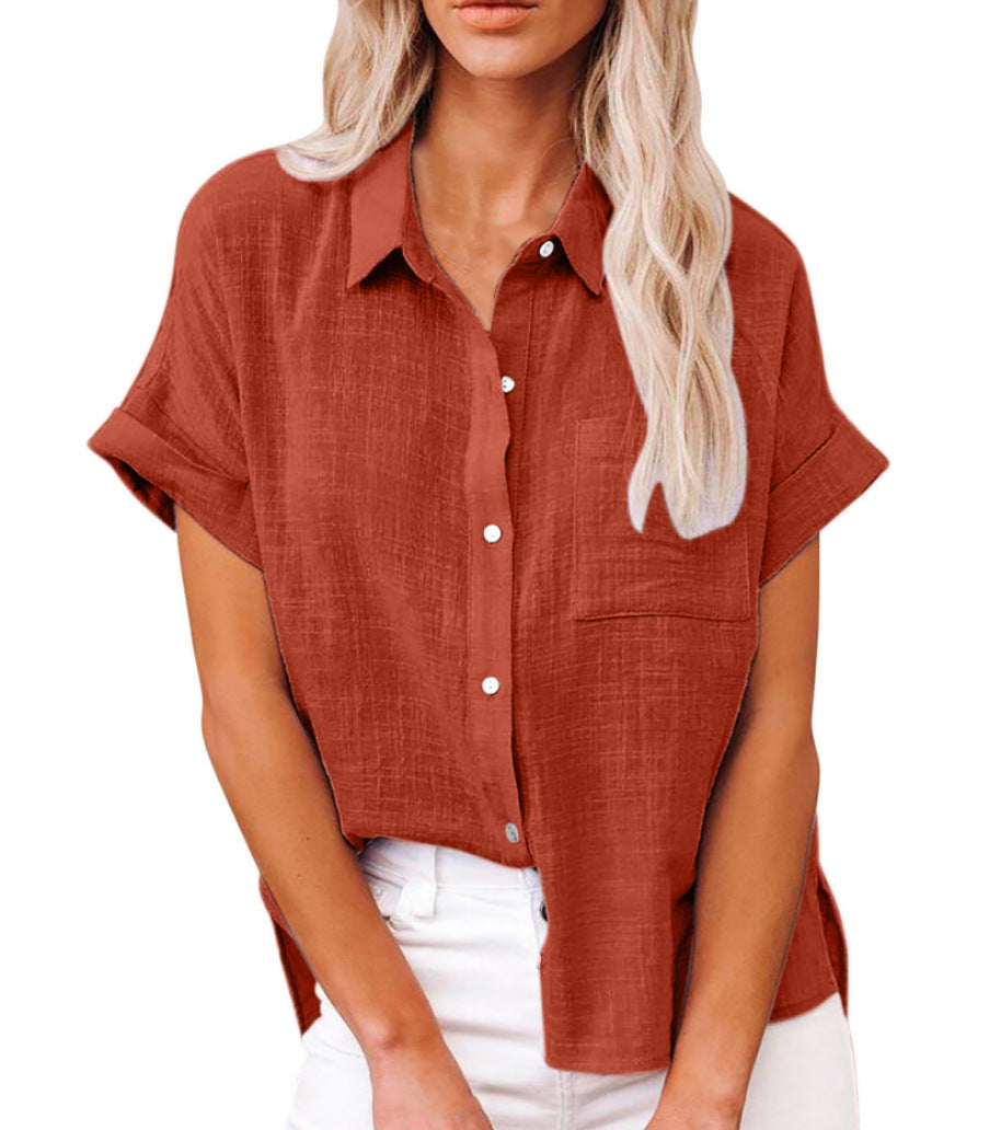 Donatella Button-Down Shirt with Short Sleeves