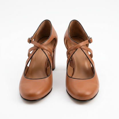Astghik Block Heel Mary Jane Pumps with Ankle Strap