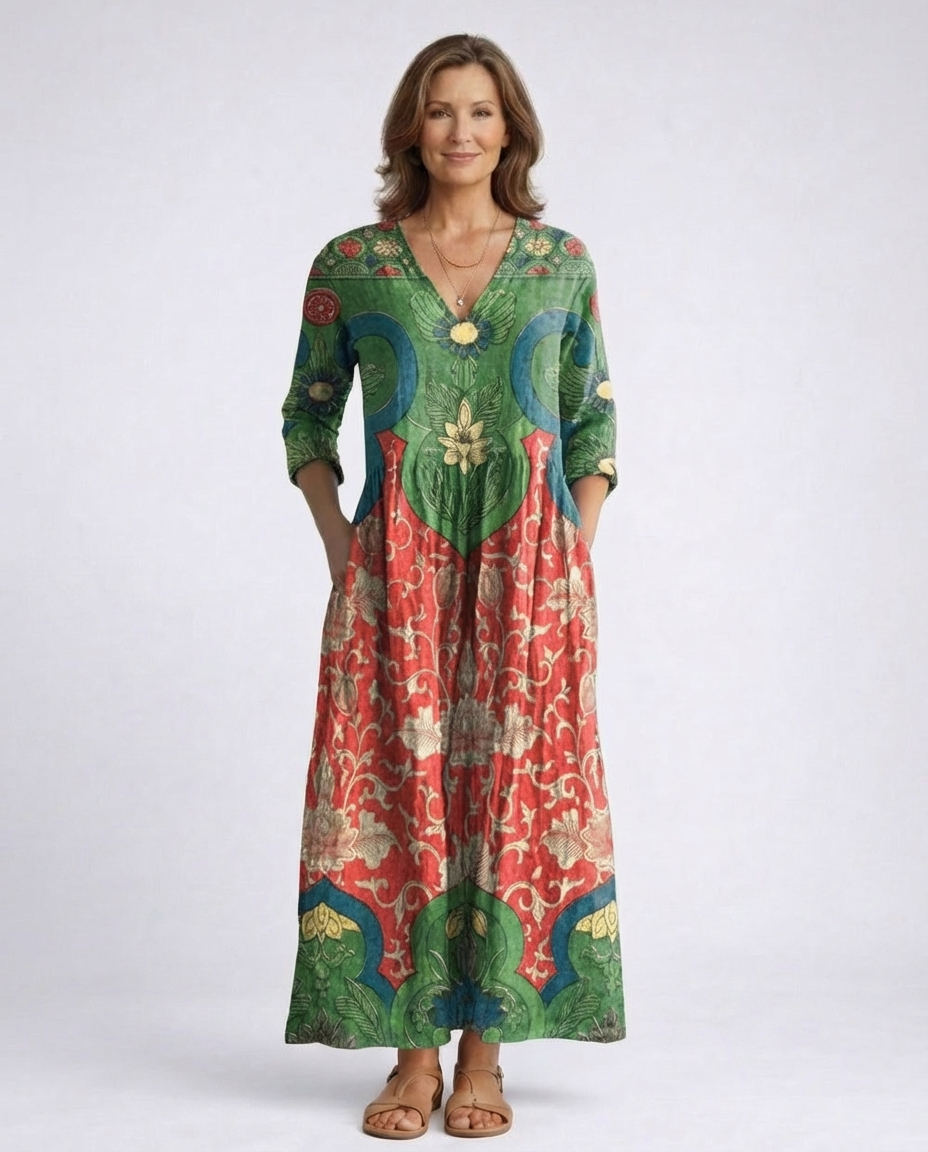 Aymeline V-Neck Maxi Dress with Long Sleeves