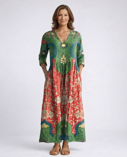 Aymeline V-Neck Maxi Dress with Long Sleeves