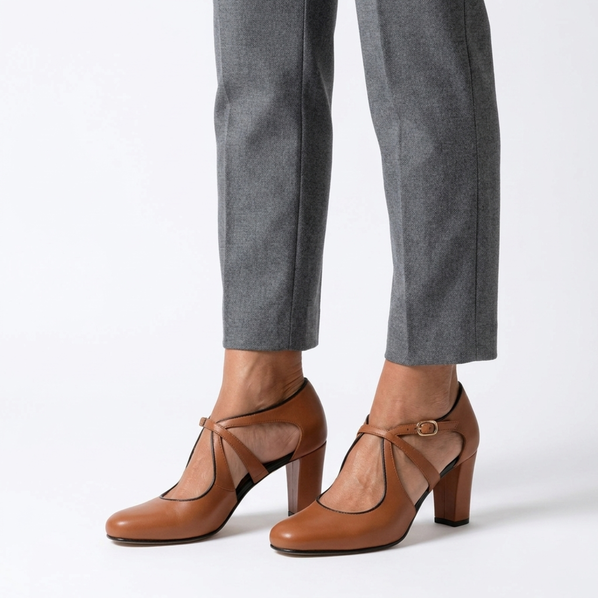 Astghik Block Heel Mary Jane Pumps with Ankle Strap
