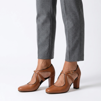 Astghik Block Heel Mary Jane Pumps with Ankle Strap