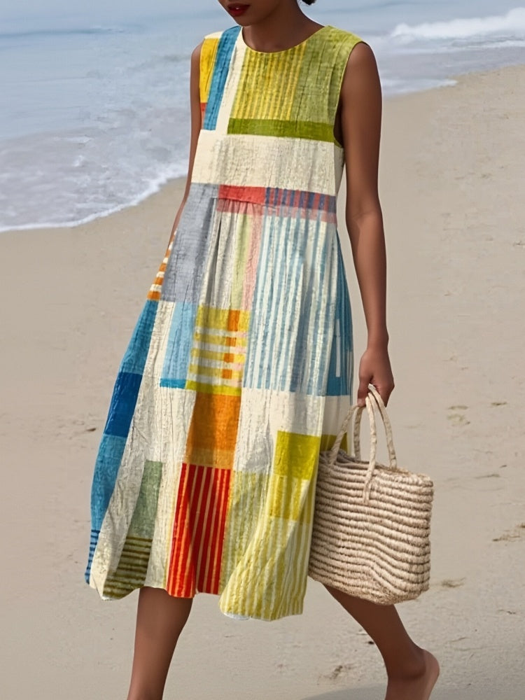 Godelive Sleeveless A-Line Geometric Midi Dress