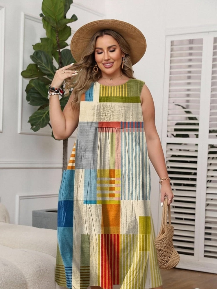 Godelive Sleeveless A-Line Geometric Midi Dress