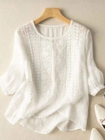 Ginevra Embroidered Blouse with Puff Sleeves