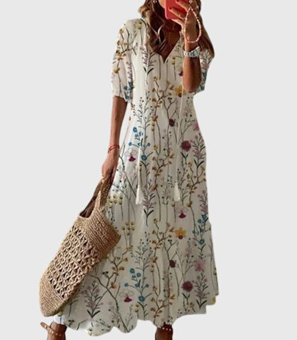 Caterina Ikat Midi Dress with V-Neck