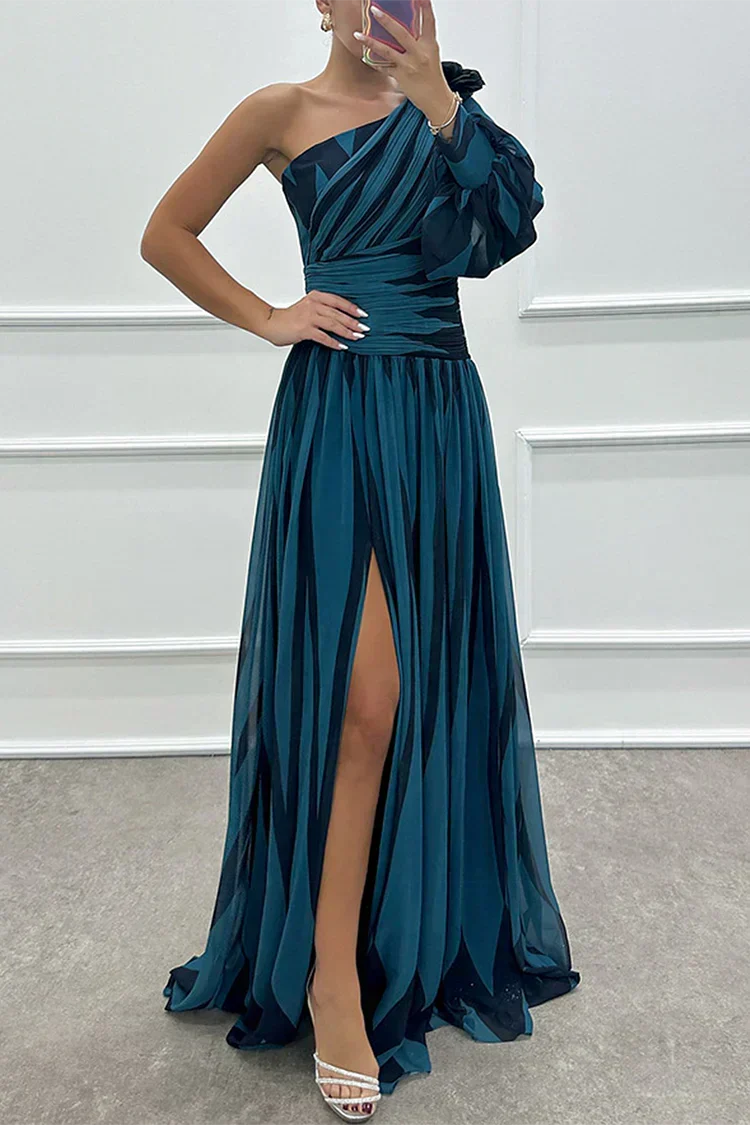 Liutgard Striped Wedding Guest One-Shoulder Maxi Dress