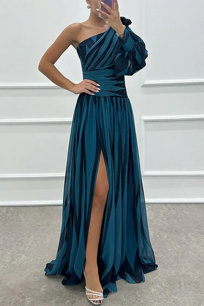 Liutgard Striped Wedding Guest One-Shoulder Maxi Dress