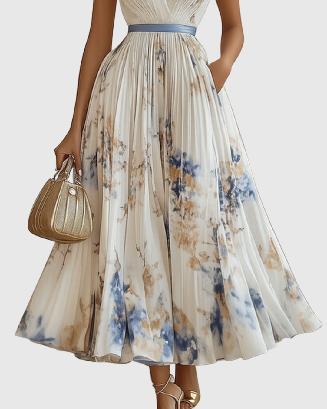 Belisa Pleated Maxi Dress with V-Neck