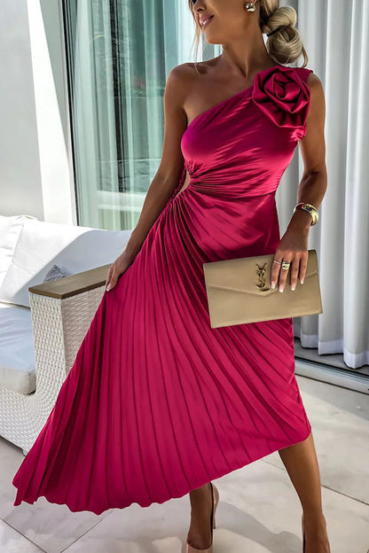 Sigrun Wedding Guest One-Shoulder Pleated Midi Dress