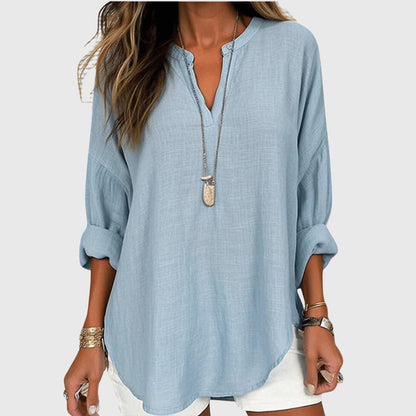 Xiomara Tunic Shirt with V-Neck and Long Sleeves